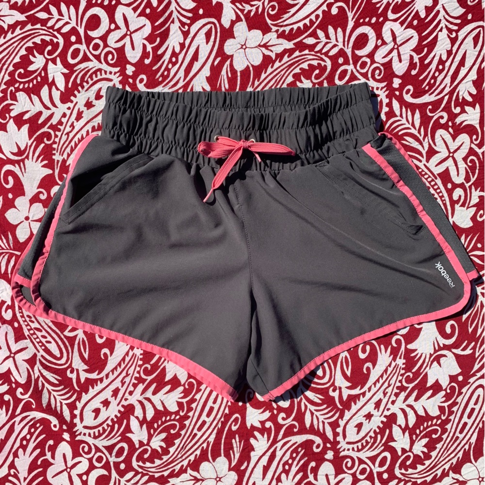 Reebok Women’s Gray & Pink Athletic Shorts w/ Drawstring Elastic Waist + Pockets - Picture 3 of 14